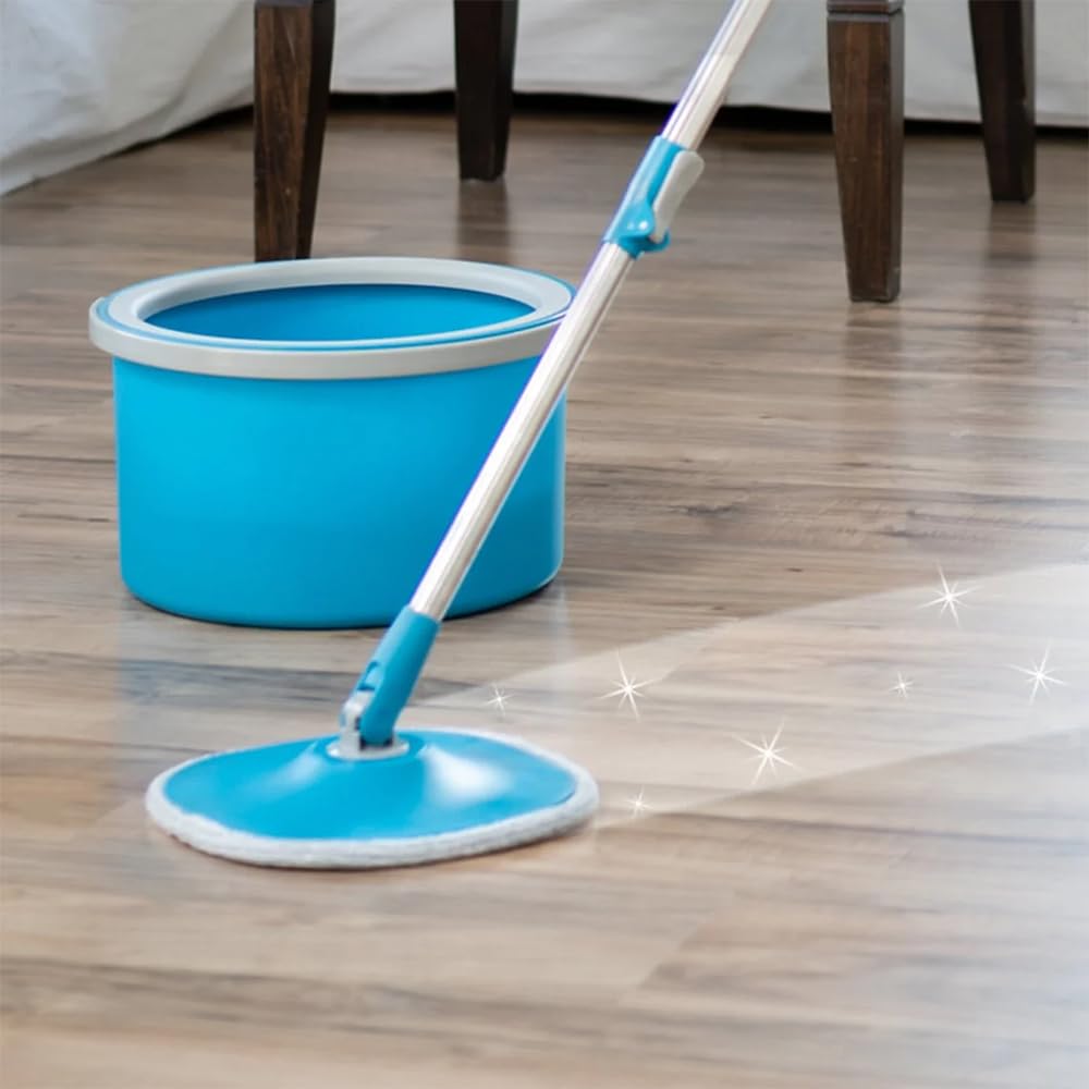 Mop Obrotowy z Dwukomorowym Systemem Filtracji - Mop 135 cm do Każdej Podłogi z Nakładką Mikrofibry - Zestaw z Wiadrem i Koncentratami do Parkietu i Płytek