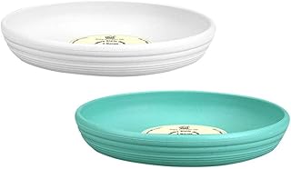 Happyyami 2 peças bandeja de plástico para vaso de plantas, bandeja redonda para vaso de flores, bandeja para armazenamento de flores, bandeja para armazenamento de plantas para jardim interno e externo (bege, verde)