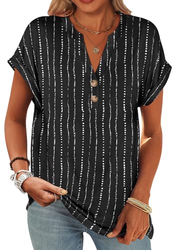 Image of ANRABESS Womens Short Sleeve Henley Tops V Neck Dressy Casual Blouses Summer Trendy Tee Shirts 2026 Vacation Fashion Clothes