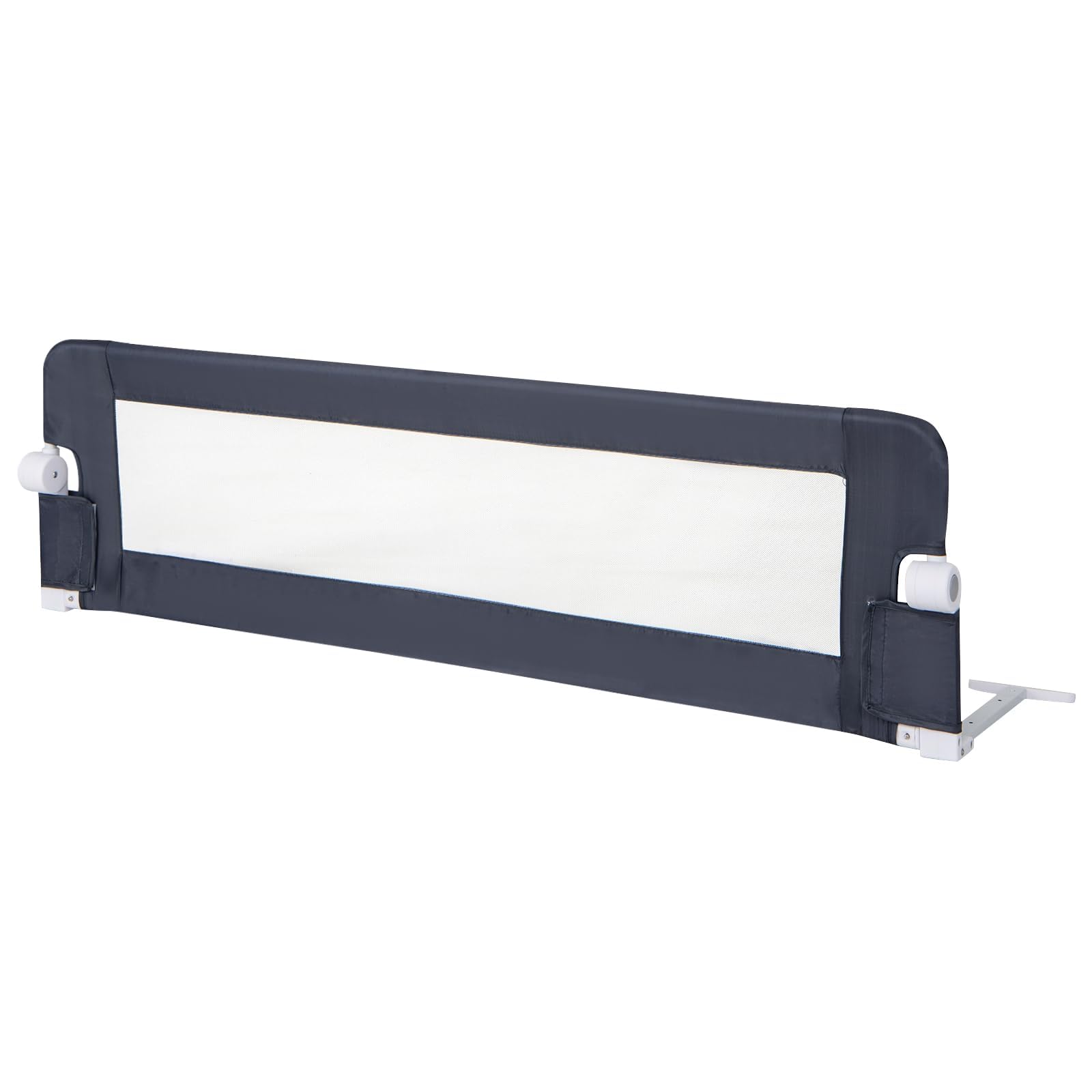 FANTASK Bettschutzgitter klappbar mit Verstellbarer Gurte, EIN-klick-Faltung, Bettgitter Rausfallschutz Bett 180° faltbar für Kinderbett, Boxspringbett & Elternbett, 150 x 42cm (Grau)