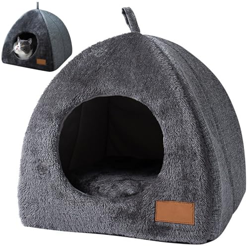 vepoty Cama Cueva para Gatos Tienda de campaña para Gatos mullida con Almohada extraíble y Lavable Nido Cueva para Gatos semicerrado