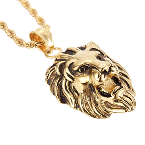 Oakky 316L Stainless Steel Unique Design Lion Head Pendant Necklace Gold (No Chain) #TOP3