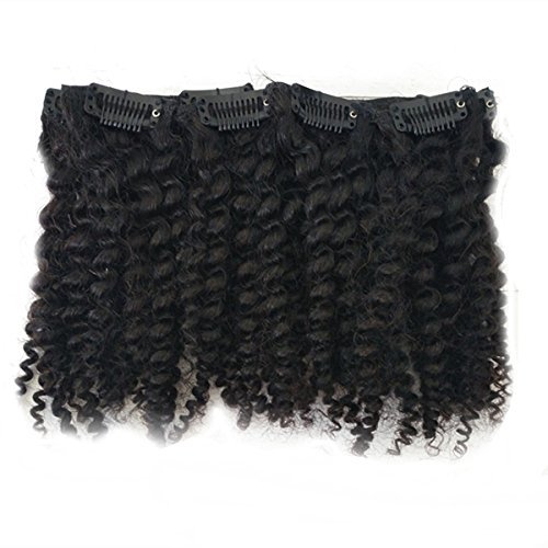 12pcs 135g Peruvian Virgin Hair Full Head Natural Black Bohemian Afro Kinky Curly Clip in Virgin Human Hair Extension 4c Curl Real Hair(8inch)