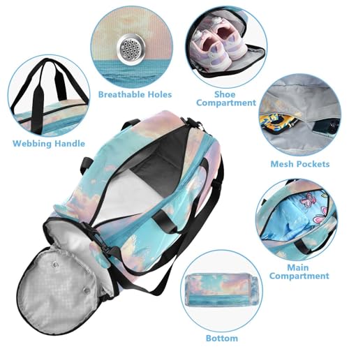 YETTASBIN Sport Travel Duffel Bag for Girls Boys, Beach Large Waterproof Weekender Overnight Bag, Detachable Shoulder Strap Gym Bag with Shoe Compartment & Wet Pocket4