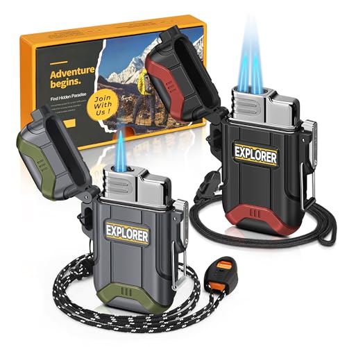 Lafagiet 2 Stück Outdoor Taschenlampe Feuerzeug, Winddicht Single & Dual Jet Flame, Wasserdicht Sturmfeuerzeuge Multipack für Camping, Angeln,...