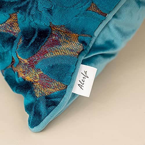 Alerfa 12 X 20 Inch Light Blue Rectangle Maple Leaf Pillow Embroidery Cut Velvet Cushion Case Luxury Modern Lumbar Throw Pillow Cover Decorative Pillow For Couch Sofa Living Room Bedroom Car #TOP3