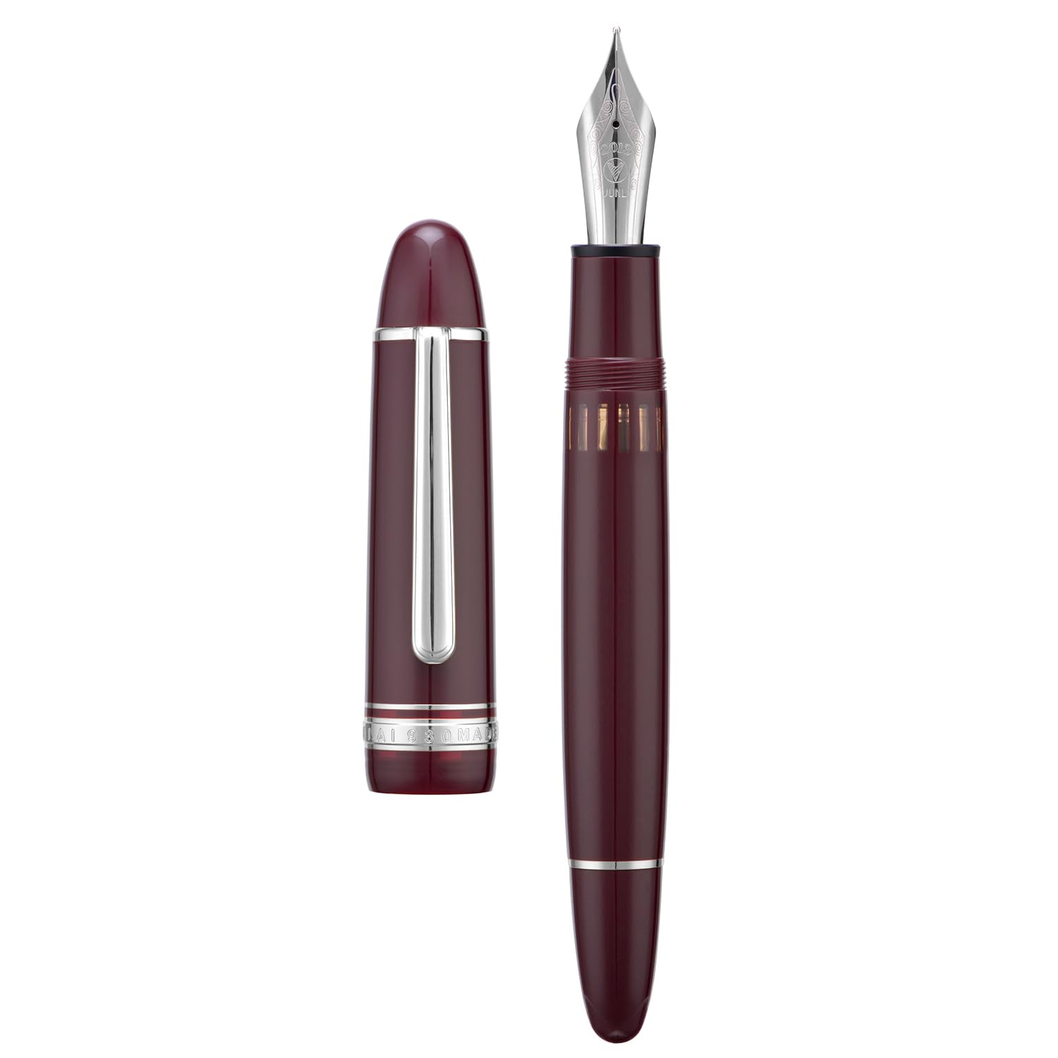 Yongsheng 930 Acrylic Fountain Pen, Size 9 Medium Nib with Piston Filling System, Wine Red Fence Ink Tank with Torpedo Shape Design Large Hand Pen (Silver Trim)