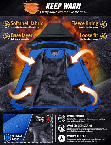 TACVASEN TACVASEN Herren Wintermantel Thermo Innenfutter Übergangsjacke Outdoor Wanderjacke Atmungsaktiv mit Taschen, Blau, L - Produktansicht 3 | TV | Video | Foto