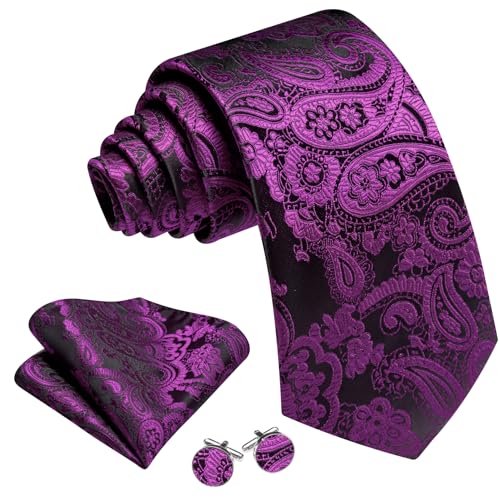 Image of Barry.Wang Men Ties Paisley Woven Silk Necktie Set with Pocket Suqare Cufflinks Formal