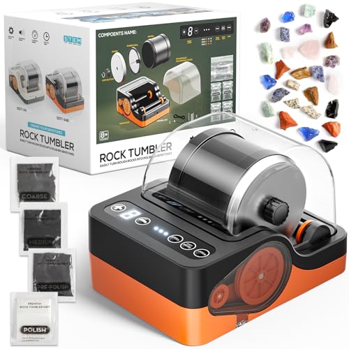 Professionelle Rock Tumbler Maschine Steinpoliermaschinen-Set für Kinder Erwachsene und Steinsammler 3-Gang-Motor & 9-Tage-Timer Geologie-Hobby-Spielzeug-Geschenk Orange 2026 Upgrade