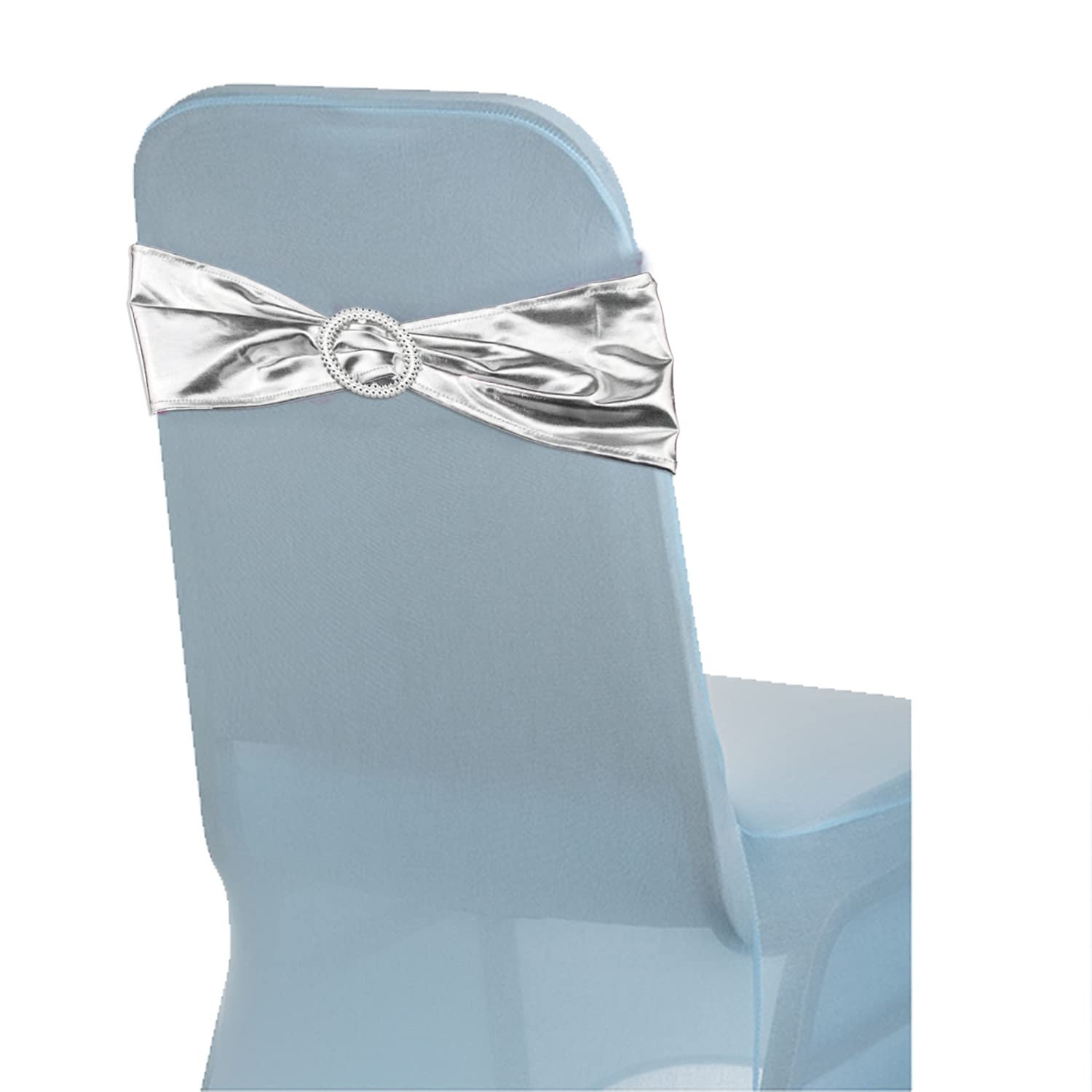 Trimming Shop 25pcs Stretchy Elastic Shiny Chair Band with Buckle, Silver