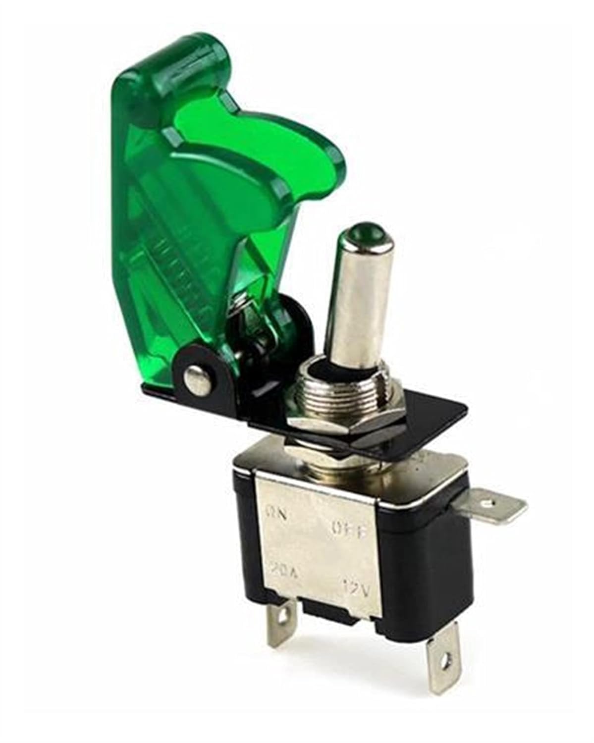 Switch Car Lighting LED Toggle Switch with Safety Aircraft Flip Cover Protection Green 12V20A Transparent