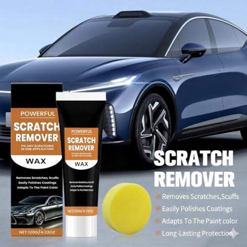 Image of Car Scratch Remover Wax Kit with Microfiber Towel & Foam Applicator Pad | Car Paint Scratch Repair Polish Compound | Removes Light Scratches, Swirl Marks & Scuffs | Restores Gloss
