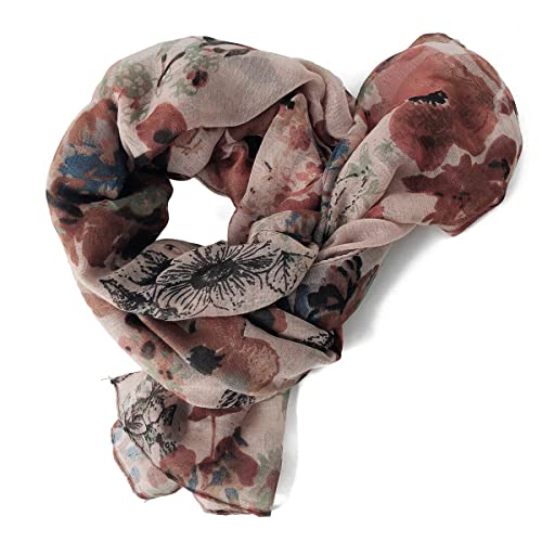 Gerinly Lightweight Scarves Fashion Flowers Print Shawl Wrap For Women Summer Neck Accessory Pretty Sarong (Brown) #TOP5