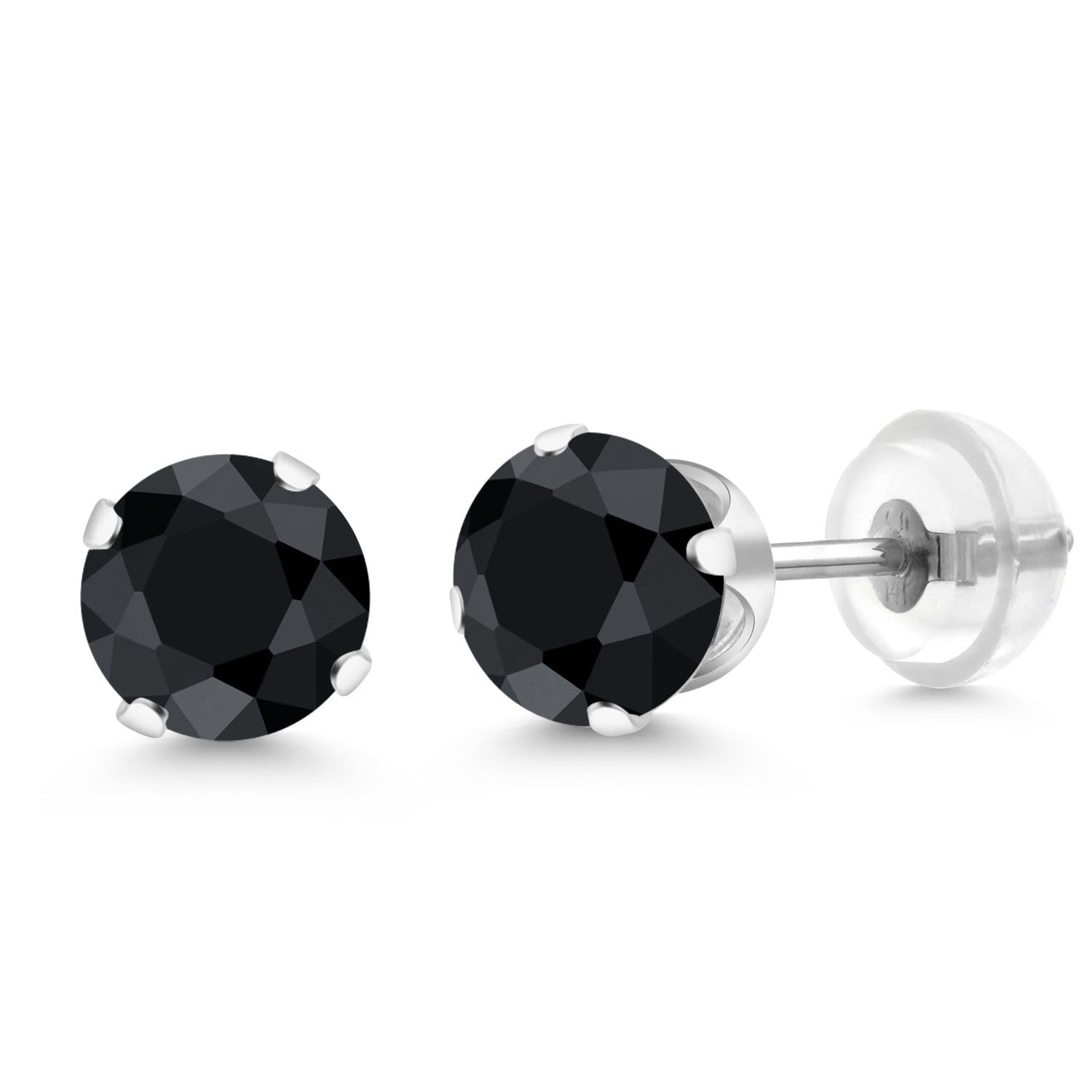 Gem Stone King 14K Gold Gemstone Birthstone Solitaire Stud Earrings | Round 6MM | Gold Earrings For Women Men