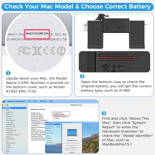 Image of A1932 Battery,A1965 A2179 Battery Replacement for MacBook Air 13 inch Model A1932 (Mid 2018, 2019) Model A2179 (2020 Release Version) (Upgraded High Performance 11.4V 49.9Wh 4379mAh)