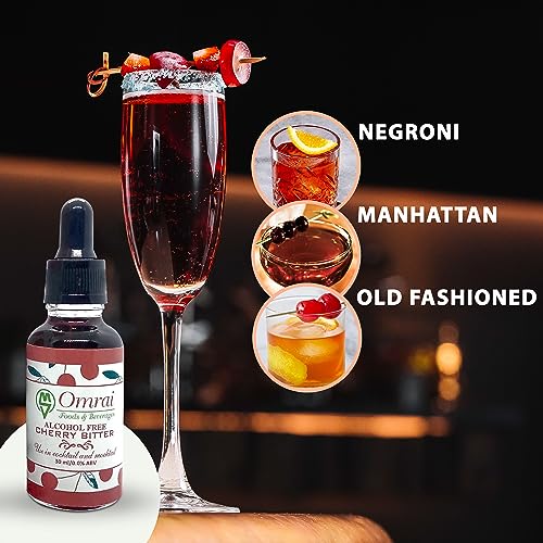 Image of Omrai Foods Cherry Bitter for Cocktails & Mocktails, 30ml Non-Alcoholic Botanical Bitters | Natural Spice Flavor Enhancer Ideal for Old Fashioned, Negroni, Manhattan, Martini & Gin Tonic