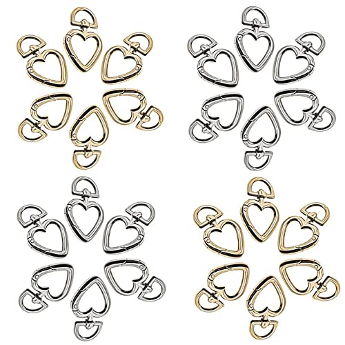 Mosquetón En Forma De Corazón 24 Piezas Llavero Giratorio Corazón Metal Mosquetón Llaveros Corazón Mosquetón Clip Corazón Cierre Para Llaves Colgantes Manualidades Mochilas Bolsos(Oro Y Plata) Cover