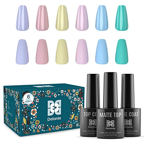 UV Nagellack 9 Stk, mit Base Coat Top Coat Gel UV, Matte Top Coat, Delanie Gel Nagellack Set 7,5ml, Macaron Sommer Serie…