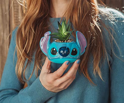 Disney Lilo & Stitch 3-Inch Ceramic Mini Planter With Artificial Succulent | Small Flower Pot, Faux Indoor Plants For Desk Shelf, Home Decor Trinket Tray And Collectibles (Blue, One Size) #TOP5