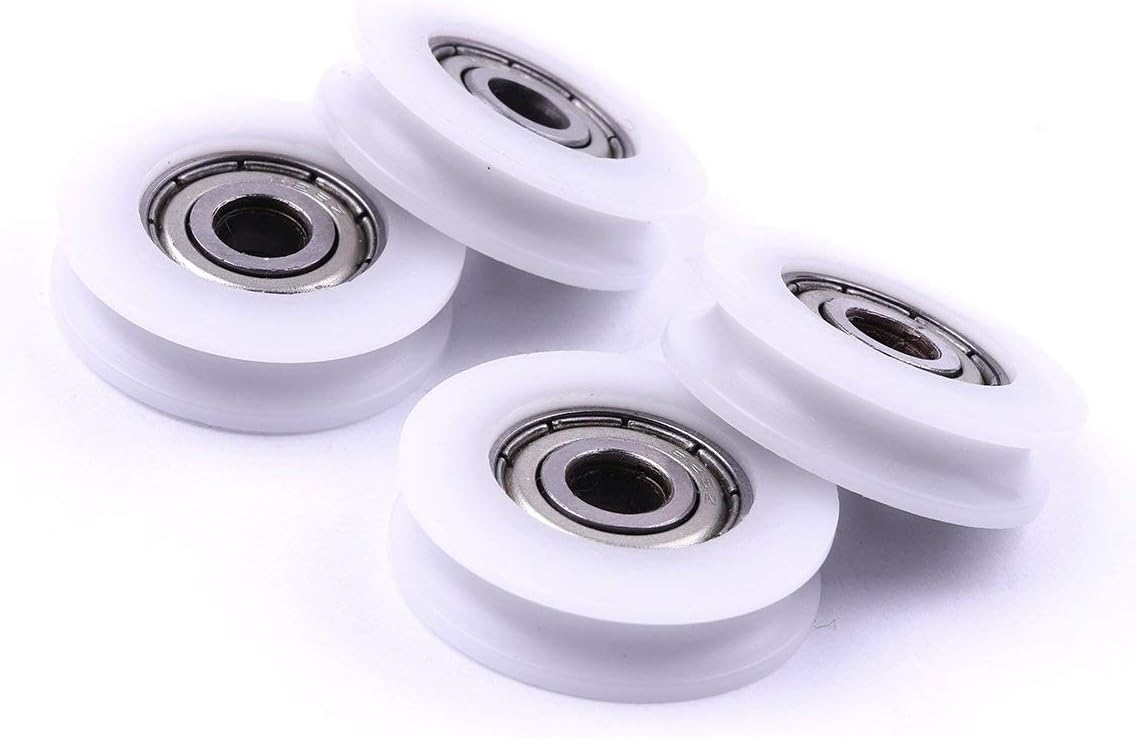 U Groove Pulley Bearings Nylon Round Track Roller Bearing for Furniture Hardware Accessories, 4 Pcs 5x24x7mm