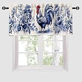 XZFORMFINA Rooster Curtain Valances Country Farm Farmhouse Blue Flowers Window Curtain Valances for Kitchen Bedroom Bathroom Living Room 54 X 18 Inch, 1 Panel