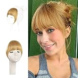 FESHFEN Clip in Bangs 100% Remy Echthaar One Piece Clip in Pony Fringe Karamellblond Bang Extension Verlängerung natürliche Haarteil für Frauen und Mädchen