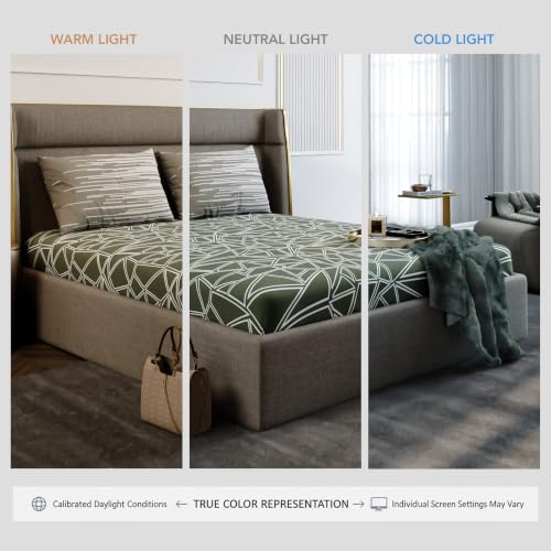 Image of Stoa Paris 100% Cotton King Size Fitted Bedsheet with 2 Pillow Covers, 180TC Printed Bedding Set, All-Season Comfort, Soft & Lightweight, Home Decor, Urbanscape - Sage Spectrum (182cmx198cm+30cm)