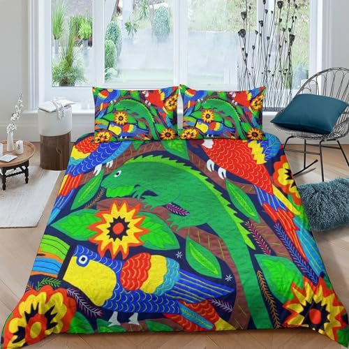 Housses de couettes 3D imprimé perroquet vagues lit double - 2