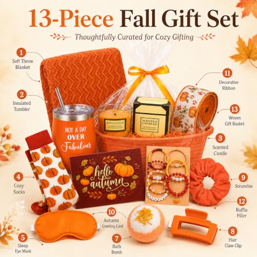 Orange Fall Gifts Basket for Women - Cozy Self Care 13 Pcs - Image 2