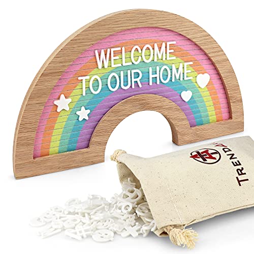 TrendArti Rainbow Felt Letter Board, 7 x 12.5 inch - 363 Letters, Numbers, Symbols & Emojis, Changeable Letter Board with Oak Frame, Wall Mount/Stand for Home, School, Office and Baby Showers