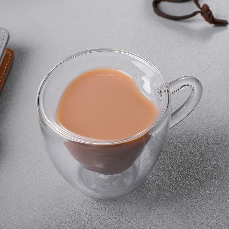 Miniatura 4 de RESOYE 2 tazas de cristal de doble pared, taza creativa en forma de corazón, taza de café de vidrio transparente con asa, tazas de corazón de vidrio