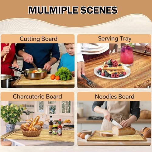 Image of Noodle Board Stove Cover with Handles, Bamboo Wood Stove Top Covers for Electric Stove & Gas Burners, 30 inch x 22 inch Stovetop Cover, Rustic Kitchen Decor, for Countertop /Sink Cover /RV (Natutal Acacia)