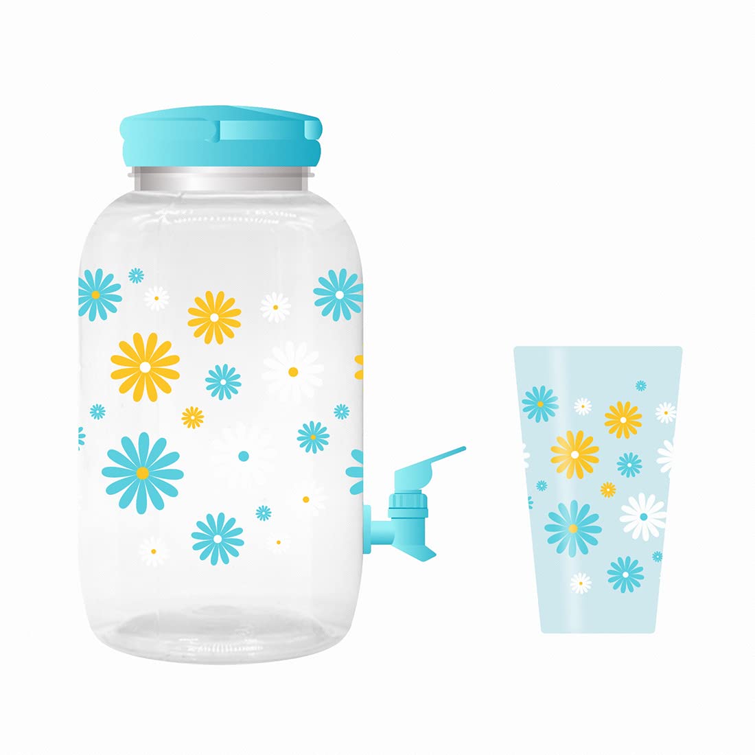 MINISO 3.8L Water Jug with Lid and Spout, BPA-Free Plastic Drink Dispenser for Agua Fresca and Juice, Great for Parties and Everyday Use - Blue (Includes 5 Cups)