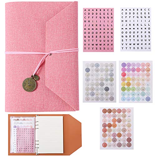 A5 6-Ring Binder Planner Kit, Refillable PU Leather Journal, A5 Personal Planner Binder with 4 Types of Filler Paper 1 Zipper Pouch 5 Sheets of Stickers, Suits for Women Men Students Travelers (Pink) A5 6-Ring Binder Planner Kit, Refillable PU Leather Journal, A5 Personal Planner Binder with 4 Types of Filler Paper 1 Zipper Pouch 5 Sheets of Stickers, Suits for Women Men Students Travelers (Pink)