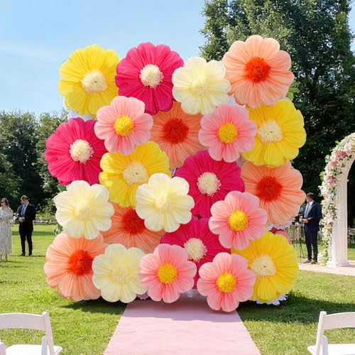 Image of Chunful 5 Pcs 30'' 24'' Gaint Mexican Fiesta Tissue Paper Flowers Decor Large Hanging Tissue Paper Pom Pom Decor for Mexican Fiesta Birthday Wedding Baby Shower Bridal Shower Latin Tropical Luau Party