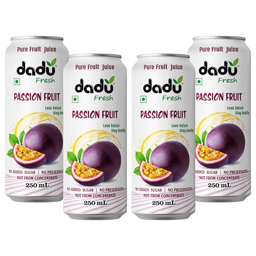 Image of Dadu Fresh Passion Fruit Juice | Pure Natural Juice | Not from Concentrate | No Added Sugar | No Preservatives or Artificial Flavors | Naturally Refreshing | 250ml (Pack of 4)