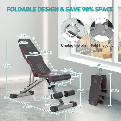 Image of Adjustable /Foldable Weight Bench, 660LBS Home Gym Exercise Bench Incline /Decline Multi-use Exercise Bench Strength Training Workout Bench for Bench Press