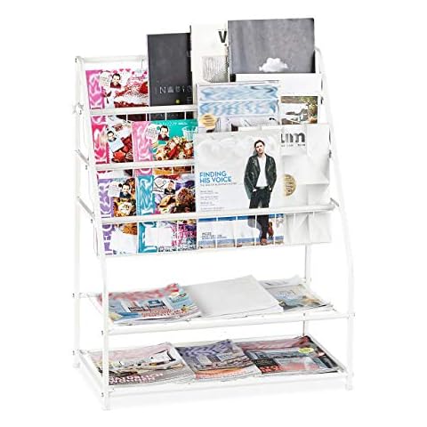 Relaxdays White Metal Magazine Rack Organiser Cover