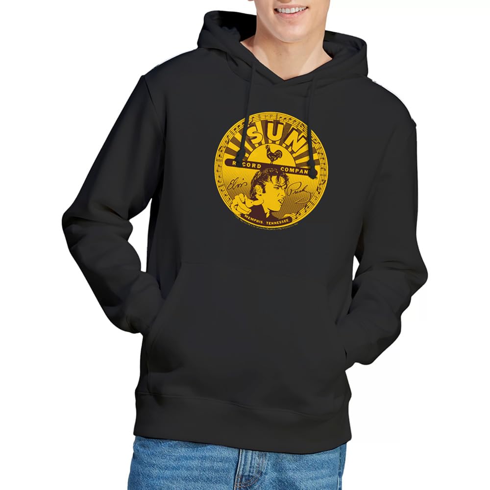 Elvis Presley Men's Black Sun Elvis Full Sun Label Hoodie in Size XL, Sports Direct