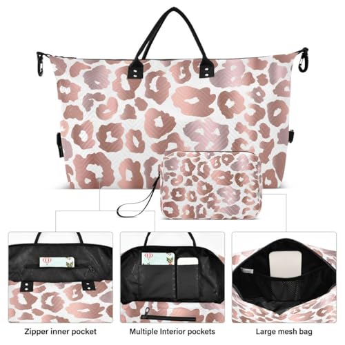 Rose Gold Leopard Print Travel Duffle Bag Gym Bag Weekender Bags with Toiletry Bag Travel Trip Tote Bag2