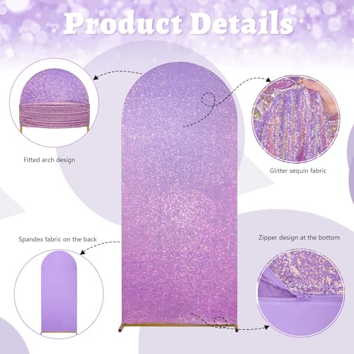 Image of Halloween Decorations Set of 3 Arch Backdrop Cover Purple Sequin Arch Cover