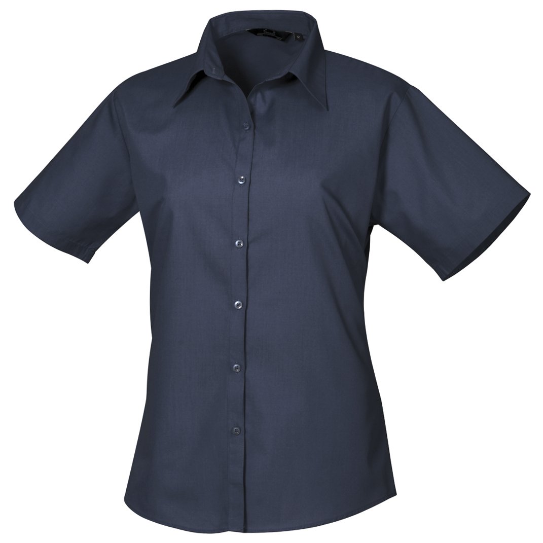Premier Workwear Ladies Short Sleeve Poplin Blouse Navy 16