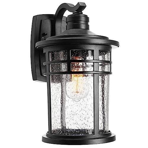 Image of Darkaway Large Outdoor Porch Lights Wall Mount, 15inch Outdoor Light Fixtures Sconces Wall Lighting with Seeded Glass Exterior Lights for Patio Yard House Hallway Doorway Garage(Large, Black)