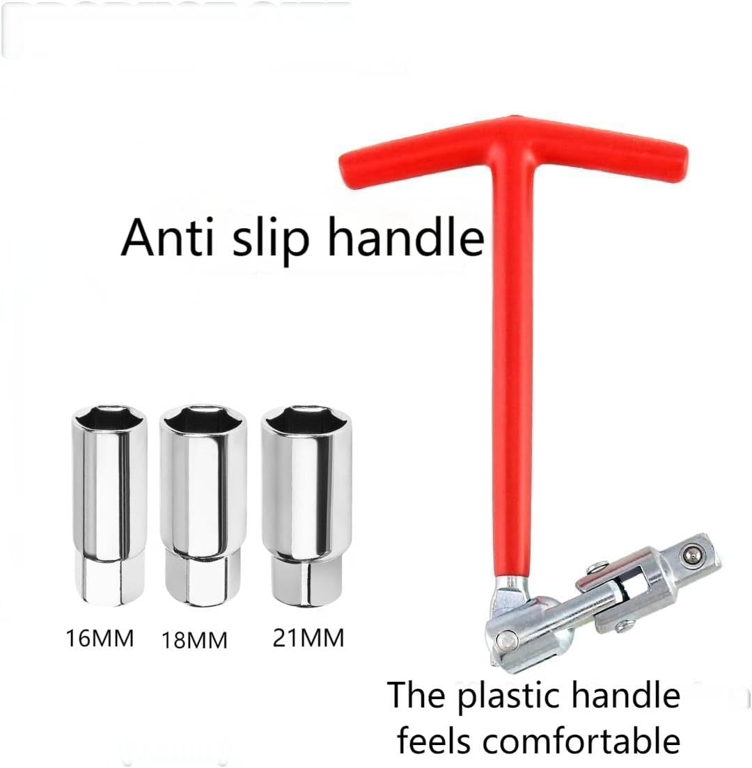 T-Handle Spark Plug Socket Wrench Kit (16mm/18mm/21mm) - Professional Remover & Installer Tool for Motorcycles, Lawn Mowers, ATVs, Snowblowers, Small Engines etc - 3 Sizes