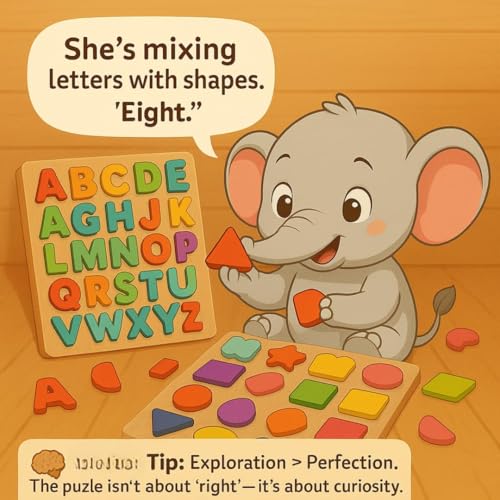 Image of Kids Wooden Puzzle Learning Toy with ABC Alphabets Numbers & Shapes, 3D Matching Activity Board for Toddlers, Montessori Educational Game for Preschool Learning, Hand Eye Coordination