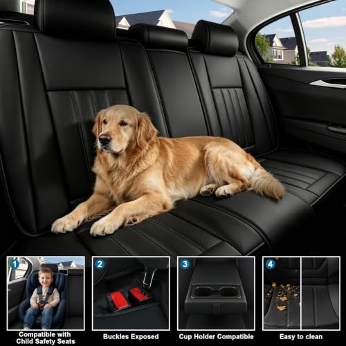 Image of Car Seat Covers Full Set for Toyota Avalon 2000-2022, Black | Custom Nappa Leather with Full Coverage Waterproof and All-Season Comfort, Designed for Daily Family Use & Pet Scratches