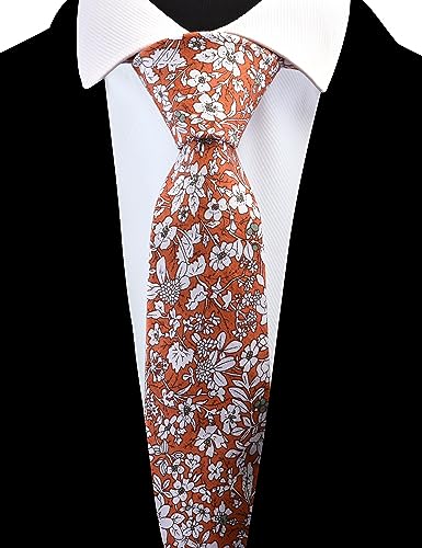 Image of GUSLESON Fashion 2.4 inch(6cm) Floral Skinny Tie for Men Slim Flower Print Cotton Necktie for Wedding Party