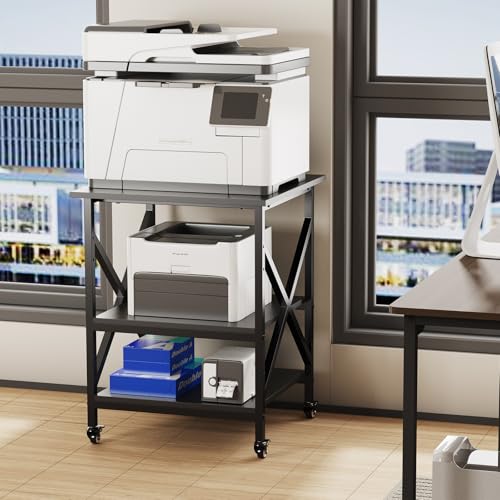 Suporte de impressora de 3 níveis, grande mesa quadrada para impressora, carrinho de impressora com