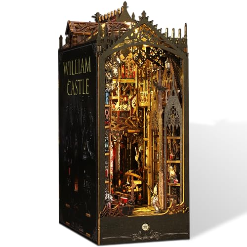 Abizarch DIY Book Nook Kit Exquisite 3D Wood Puzzle Booknook Pretty Bookshelf Insert Decor Alley Solid Book Nook Model with Furniture and LED Light Artistic Book Stand Model for Desktop ZHAZHAMO
